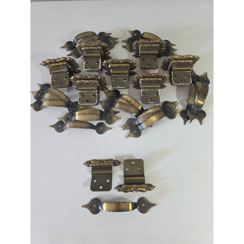 Huge Vintage Salvaged Lot of 22 Complete Matching Cabinet Hinge Door Pull Sets